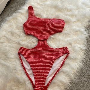 Red and white stripped cutout one piece